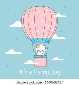 happy cute cat in the air balloon