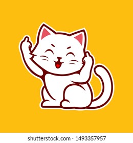 Happy Cute Cat Animal Showing Middle Finger Sign - Vector