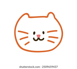 Gato lindo feliz en estilo de los niños del doodle. Gatito kawaii sonriente divertido, carácter animal felino, dibujo de boceto infantil. Avatar de gatito. Ilustración vectorial plana infantil aislada sobre fondo blanco