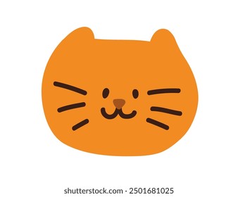 Happy cute cat face in doodle kids style. Adorable smiling kawaii kitty, feline animal character. Funny lovely kitten, head avatar. Childish flat vector illustration isolated on white background