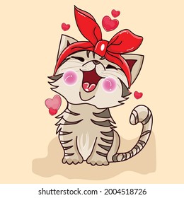 felino lindo feliz con el vector del corazón gráfico ilustración de diseño de clipart
