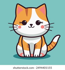 Ilustración de gato lindo feliz. Pegatina de cachorro sonriente. Personaje de dibujos animados de gatito de pura raza.