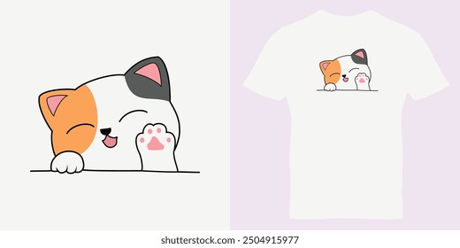 Happy Cute Cat illustration. Smiling puppy sticker. Cute cat vector. Hand drawn vector. Anime style kitty. Cartoon animal.
Cute Valentine card in kawaii style. Sketch style design for t-shirt.