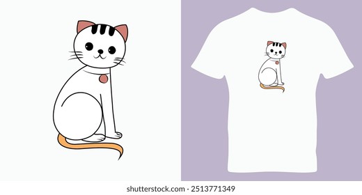 Happy Cute Cat illustration. Smiling puppy sticker. Cute cat vector. Hand drawn vector. Anime style kitty. Cartoon animal. Cute Valentine card in kawaii style.
Sketch style design for t-shirt.