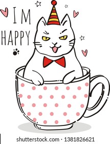 I am Happy. Cute cat illustration for t-shirt or other uses,in vector