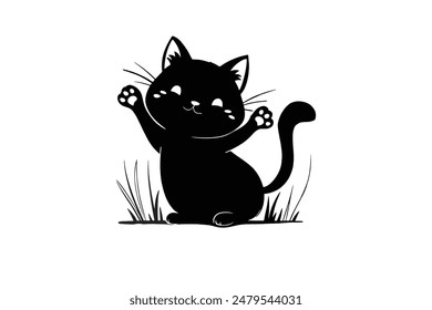 Happy Cute cat silhouette vector