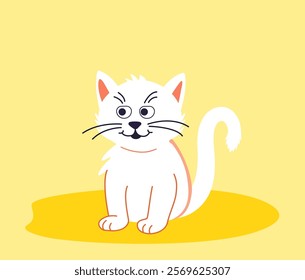 Happy  Cute cat is sitting at home. A cozy rug. A cozy house. Vector illustration in a flat style. For printing on cup, t-shirts or Greeting card. 