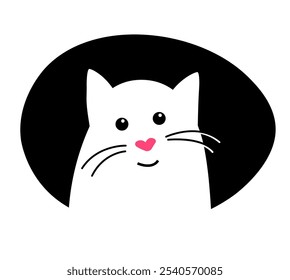 Gato lindo feliz está sentado. Ilustración vectorial en un estilo plano. Para imprimir en taza, camisetas o tarjeta de felicitación. 