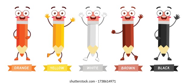 happy cute character mascot pencil with many colors