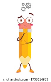 happy cute character mascot pencil with think pose