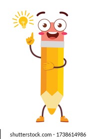 happy cute character mascot pencil with think pose