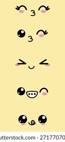 Happy Cute Chibi Expression Art Vector Kawaii Character Cute Eyes Chart