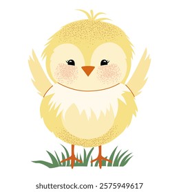 Happy cute chick. Easter decoration element. Springtime element. Hand drawn bird in watercolor style. 