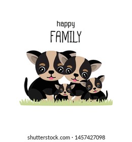 Happy cute chihuahua family cartoon.