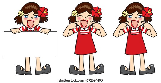 happy cute child girl cartoon character colored with blank sign,isolated vector illustration 