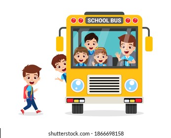 Happy Cute Children School Bus Going Stock Vector (Royalty Free) 1866698158