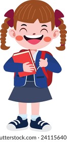 happy cute children in school uniform cartoon style