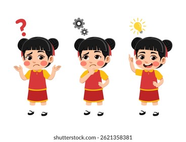 happy cute children searches idea process illustration