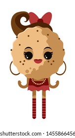 happy cute chocolate chips cookie lady girl cartoon character