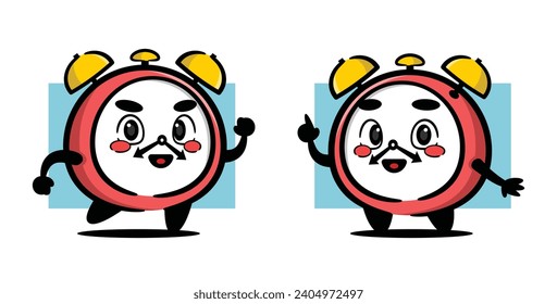 happy cute clock mascot. cute vector cartoon mascot.