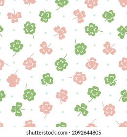 Patrón gráfico de brillo de hojas de trébol Happy Cute se puede usar para el diseño de fondo y de ropa