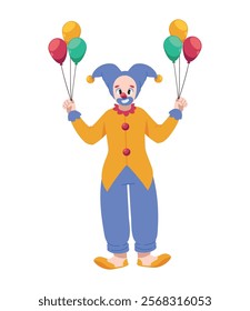 happy cute clown with balloons isolated