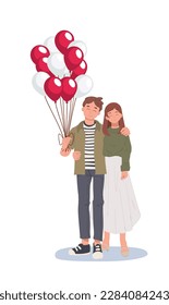 Happy cute couple date. Flat vector cartoon illustration
