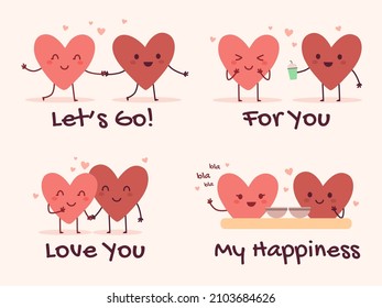 The happy cute couple love hearts character illustration