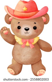 Happy cute Cowboy Bear Illustration