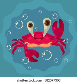 Happy cute crab character. Vector flat cartoon illustration