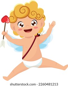 Happy cute Cupid with love arrow. Happy Valentines Day. 