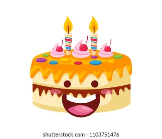 Happy Cute Delicious Birthday Cake Cartoon Character, Suitable For Children Book, Character, Game Asset, Infographic, Illustration, And Other Graphic Related Assets 