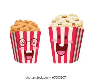 Happy Cute Delicious Food Meal Character Illustration - Popcorn
