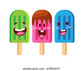 Happy Cute Delicious Food Meal Character Illustration - Ice Cream