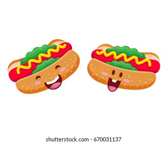 Happy Cute Delicious Food Meal Character Illustration - Hot Dog