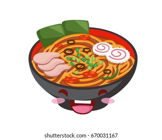 Happy Cute Delicious Food Meal Character Illustration - Ramen Noodle