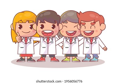 Happy Cute Doctor Hug Together Premium Vector
