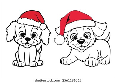 A happy cute dog with christmas santa clauses hat vibrant vector art