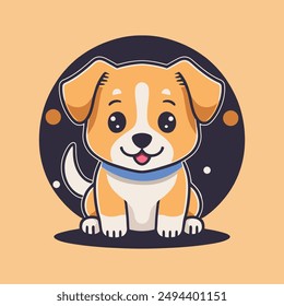 Happy Cute dog illustration. Smiling puppy sticker. Purebred little dog cartoon character.