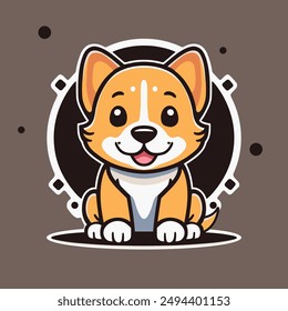 Happy Cute dog illustration. Smiling puppy sticker. Purebred little dog cartoon character.