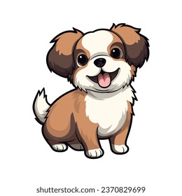 Happy cute dog puppy pet cartoon illustration clipart trendy design vector flat style isolated