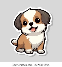 Happy cute dog puppy pet cartoon illustration clipart trendy design vector flat style isolated