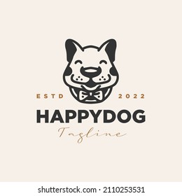 Happy cute dog vintage logo design template inspiration