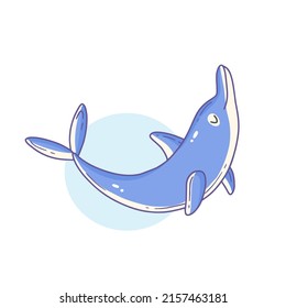 Feliz personaje de delfín lindo al estilo doodle. ilustración de animales aislados vectoriales.