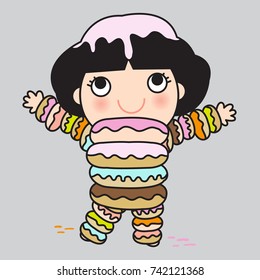 Happy Cute Donut Girl Concept Card Character illustration
