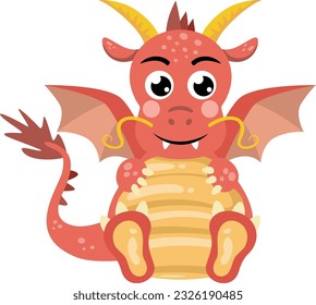 Happy cute dragon sitting isolated on white
