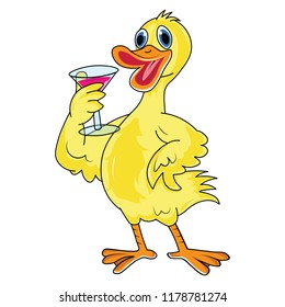 happy cute duck bird drinking juice 
