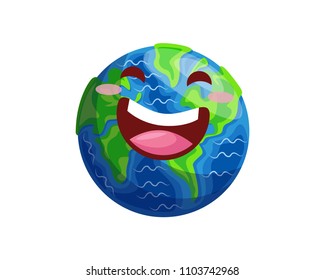 Happy Cute Earth Planet Cartoon Character, Suitable For Children Book, Character, Game Asset, Infographic, Illustration, And Other Graphic Related Assets  