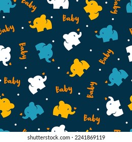 Happy Cute Elephant Calves Vector Graphic Seamless Pattern can be use for background and apparel design