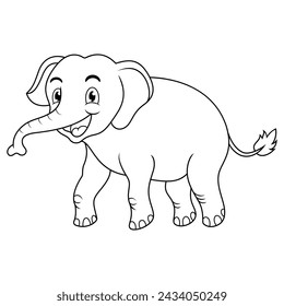 Happy cute elephant cartoon line art